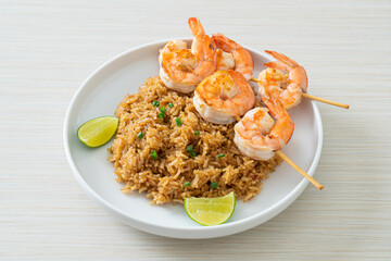 fried rice with shrimps skewers