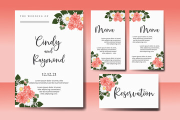 Modern Wedding invitation frame set, floral watercolor hand drawn Dahlia Flower design Invitation Card Template