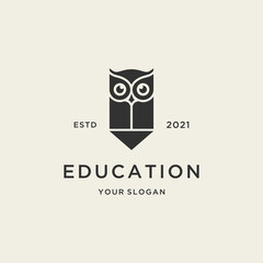 minimalist education owl logo with pencil design