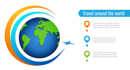 Infographics of air travel around the world. Flight from point to point on the globe.
