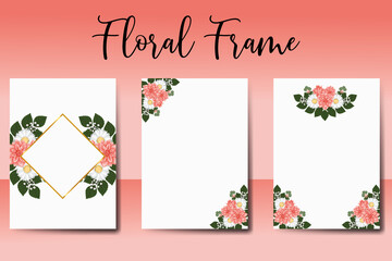 Modern Wedding invitation frame set, floral watercolor hand drawn Dahlia Flower design Invitation Card Template