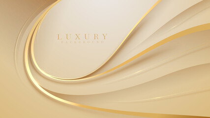 Line curve golden luxury on brown background. Realistic template cover 3d style design. Vector illustration.