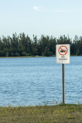 no swimming sign on the lake