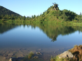 日に照らされる池