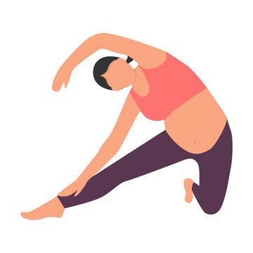 Pregnant girl woman doing yoga. Healthy pregnancy. Vector illustration in flat style. yoga pose asana bolt Parighasana