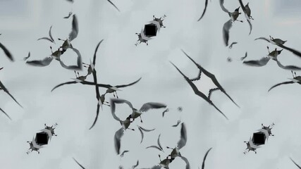 psychedelic arthouse composition birds gulls in flight against the sky crumble into fractals - Powered by Adobe