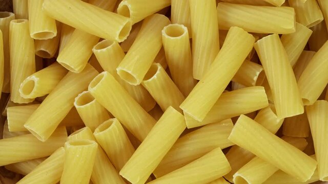 Closeup Italian raw pasta, Slow rotation