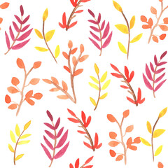 Seamless pattern with autumn leaves on white background