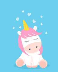 Obraz na płótnie Canvas Cute unicorn baby, cheerful holiday invitation, print on clothes blue