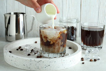 Concept of cooking ice coffee, close up