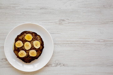 Homemade Banana Pancakes with Honey, top view. Flat lay, overhead, from above. Copy space.