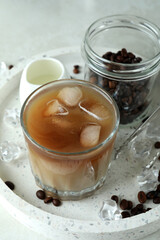 Concept of cooking ice coffee, close up