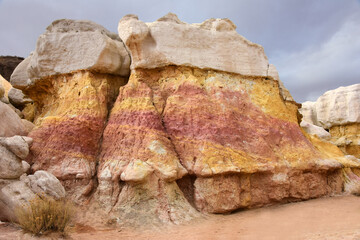 the fantastically-colored and eroded pink and yellow hoodoos of the paint mines, near calhan, in el paso county, colorado