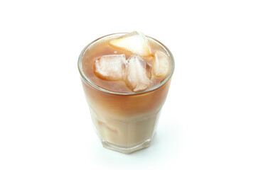 Glass of ice coffee isolated on white background