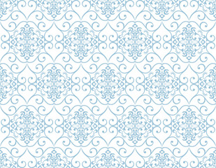 Wallpaper in the style of Baroque. Seamless vector background. White and blue floral ornament. Graphic pattern for fabric, wallpaper, packaging. Ornate Damask flower ornament