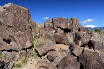 ancient native american jornada mogollon petroglyphs at three rivers petroglyph site near tularosa, new mexico