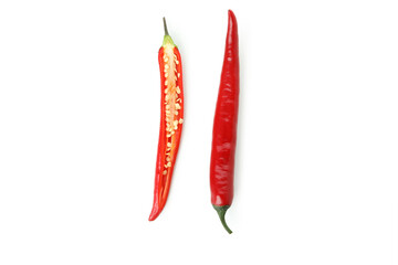 Red hot chili pepper halves isolated on white background