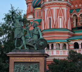 Fototapeta na wymiar Moscow, Russia - 06.24.2021: St. Basil cathedral and the monument of Minin and Pozharsky