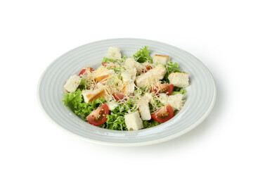 Plate with Caesar salad isolated on white background
