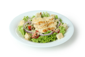 Plate with Caesar salad isolated on white background