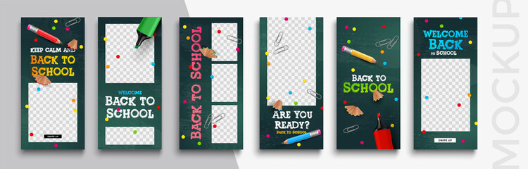 Back to school Stories editable template for social media. Photo overlay with a school theme. Streaming.