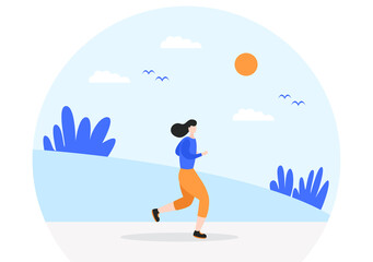 Jogging or Running Sports Background Illustration Men and Women for Active Body, Healthy Lifestyle, Outdoor Activities