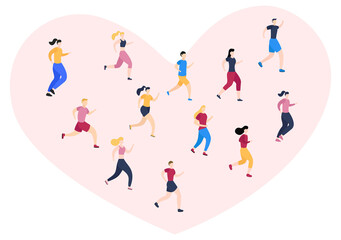 Jogging or Running Sports Background Illustration Men and Women for Active Body, Healthy Lifestyle, Outdoor Activities