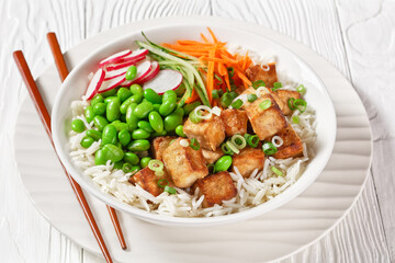 tofu poke bowl with basmati rice and veggies