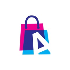 a letter shop store shopping bag overlapping color logo vector icon illustration
