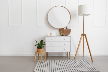 Interior of stylish living room with mirror