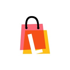 l letter shop store shopping bag overlapping color logo vector icon illustration