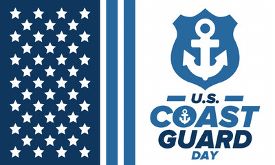 U.S. Coast Guard Day in United States. Federal holiday, celebrated annual in August 4. Sea style. Design with anchor and shield. Patriotic element. Poster, greeting card, banner and background. Vector