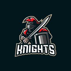 Knight mascot logo design vector with modern illustration concept style for badge, emblem and t shirt printing. Knight illustration with sword in hand.