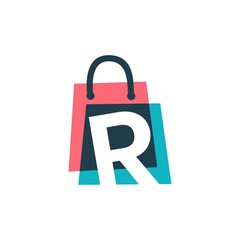 r letter shop store shopping bag overlapping color logo vector icon illustration