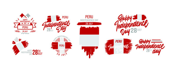 Set of Happy independence day of PERU PERU country. Elegant vector background - obrazy, fototapety, plakaty