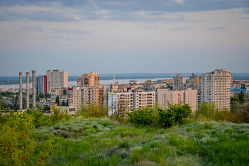 Fototapeta na wymiar Panoramic evening view of the Volgograd city