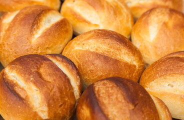 Baked round buns. Small bread.
