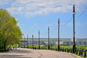 Summer day on the city embankment in Volgograd