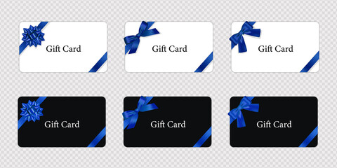 青いリボンの白と黒のギフトカードベクターイラストセット
