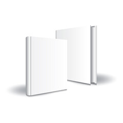 Blank white front-back standing hardcover book mockup template.