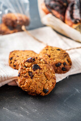 Traditional gourmet oatmeal cookies on table