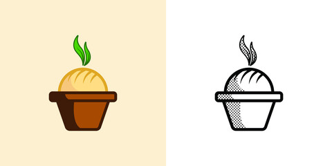 bread in a plant pot design logo icon