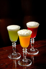 Colorful cocktails on the bar table in restaurant