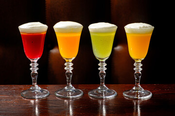 Colorful cocktails on the bar table in restaurant