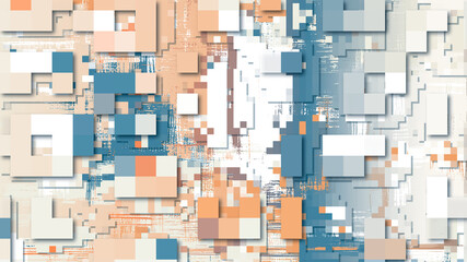 Abstract 3d urban backdrop, pixel art technology random colorful mosaic for web