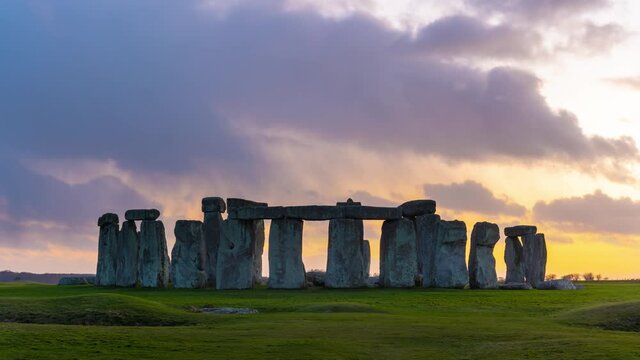 Stonehenge, England, UK at Sunrise Sunset, Ancient Stone Monument Time Lapse