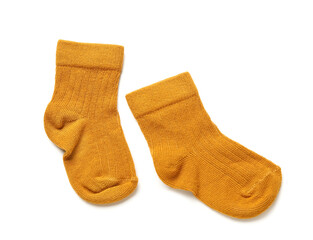 Baby socks on white background