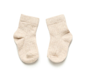 Baby socks on white background