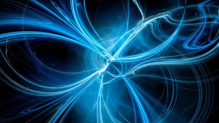 Blue glowing trajectories near to black hole - obrazy, fototapety, plakaty