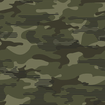 Camouflage seamless pattern modern. Abstract camo from spots and lines. Military texture. Endless ornament for fabric and clothing. Vector illustration